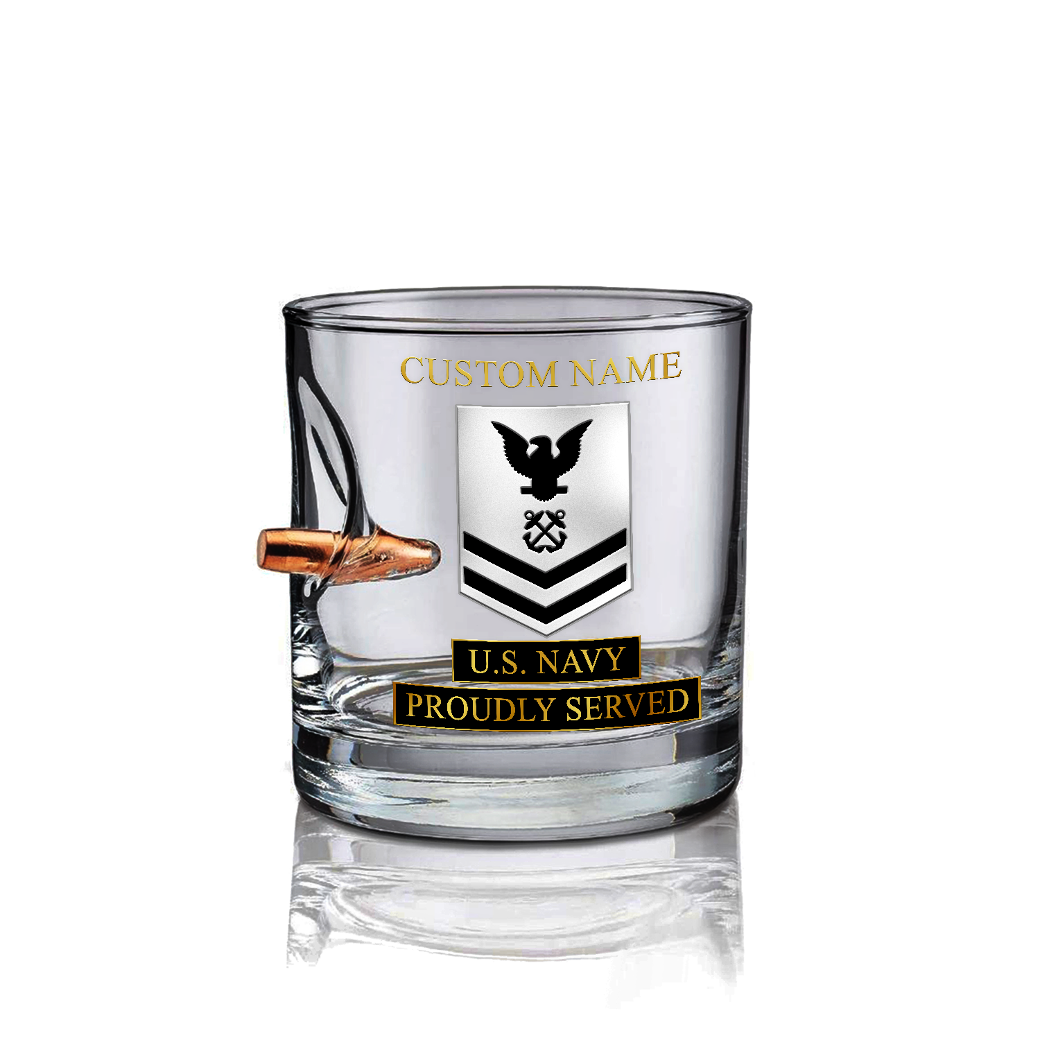 Personalizable Navy 250th Anniversary Bullet Whiskey Glass & Decanter Set