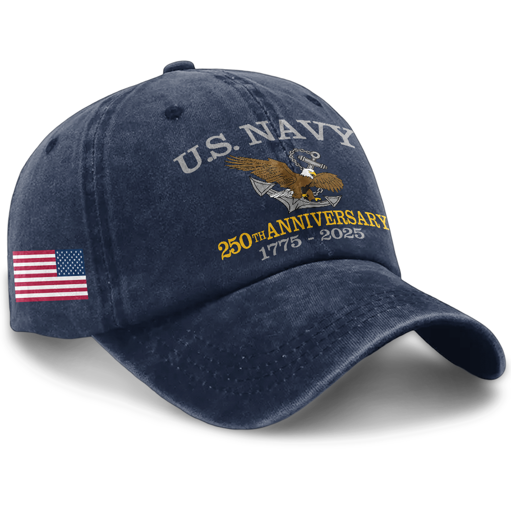Personalizable Navy 250th Anniversary Washed Cap