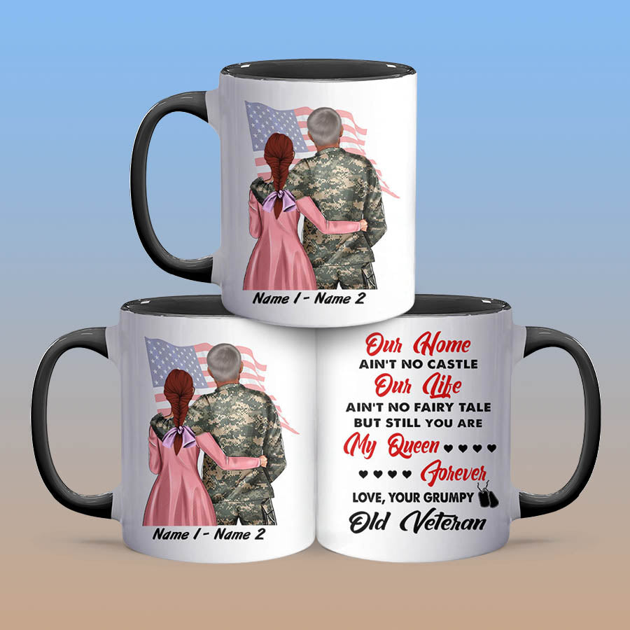 Personalized Military Couple Our Home Ain't No Castle Accent Coffee Mug, 11oz