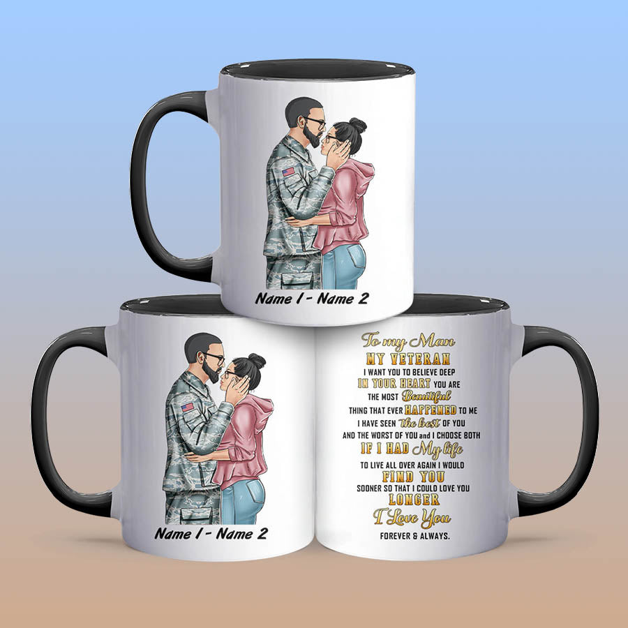 Personalized Military Couple To My Man My Veteran Accent Coffee Mug, 11oz