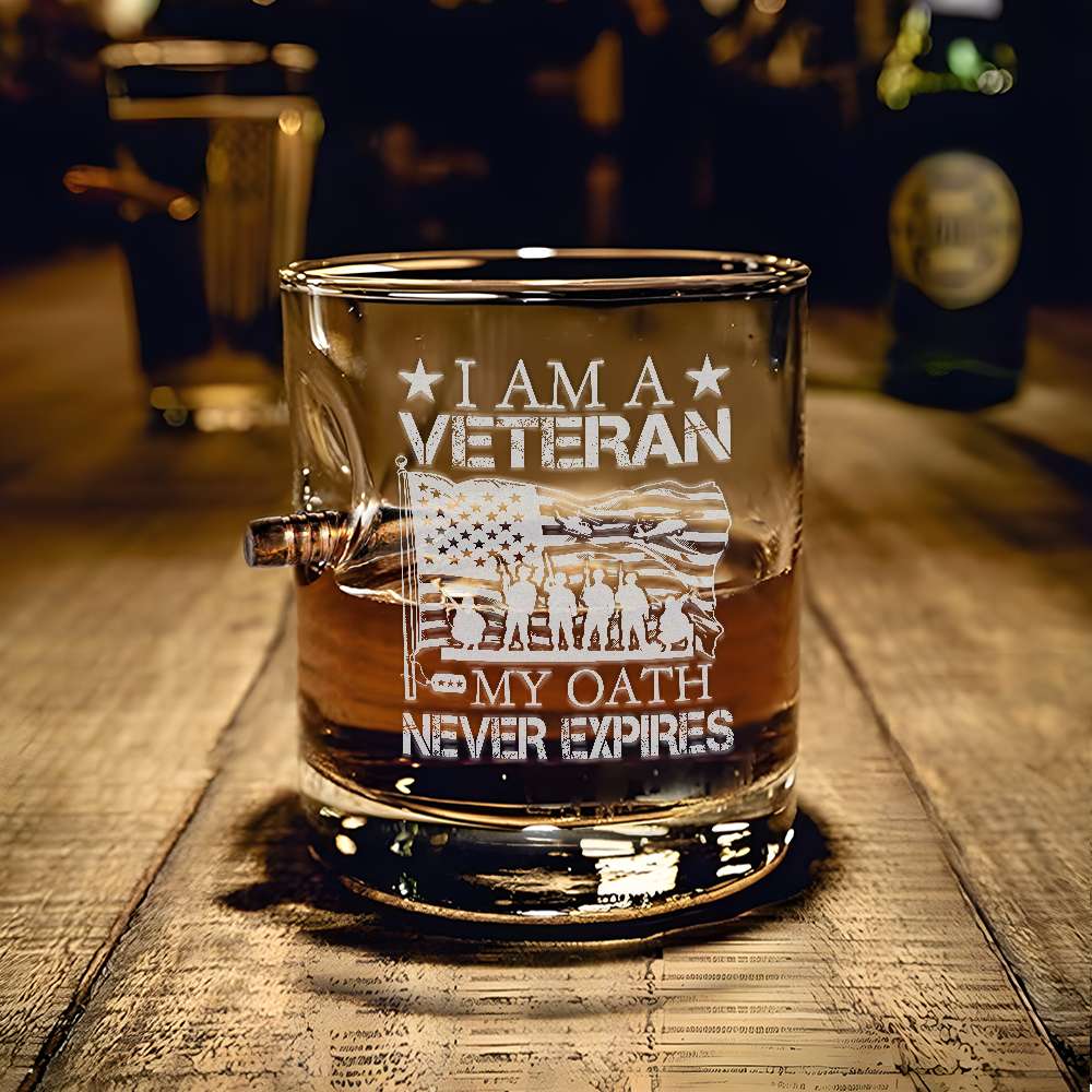 I Am A Veteran My Oath Never Expires Bullet Whiskey Glass