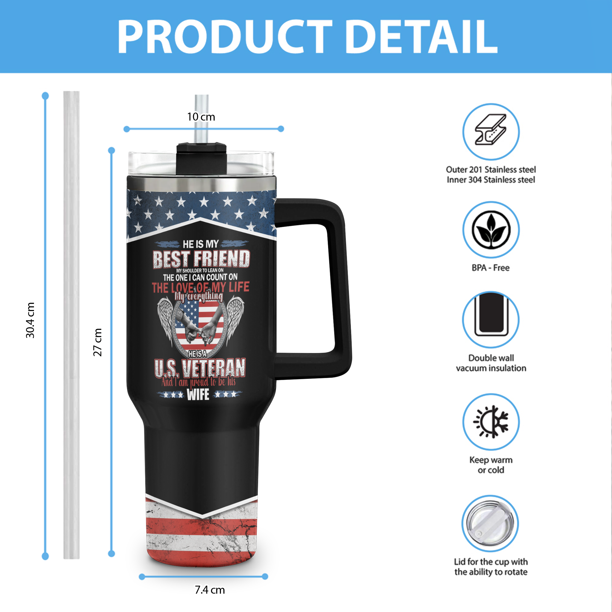 Proud Wife of a Veteran 40Oz Tumbler With Straw