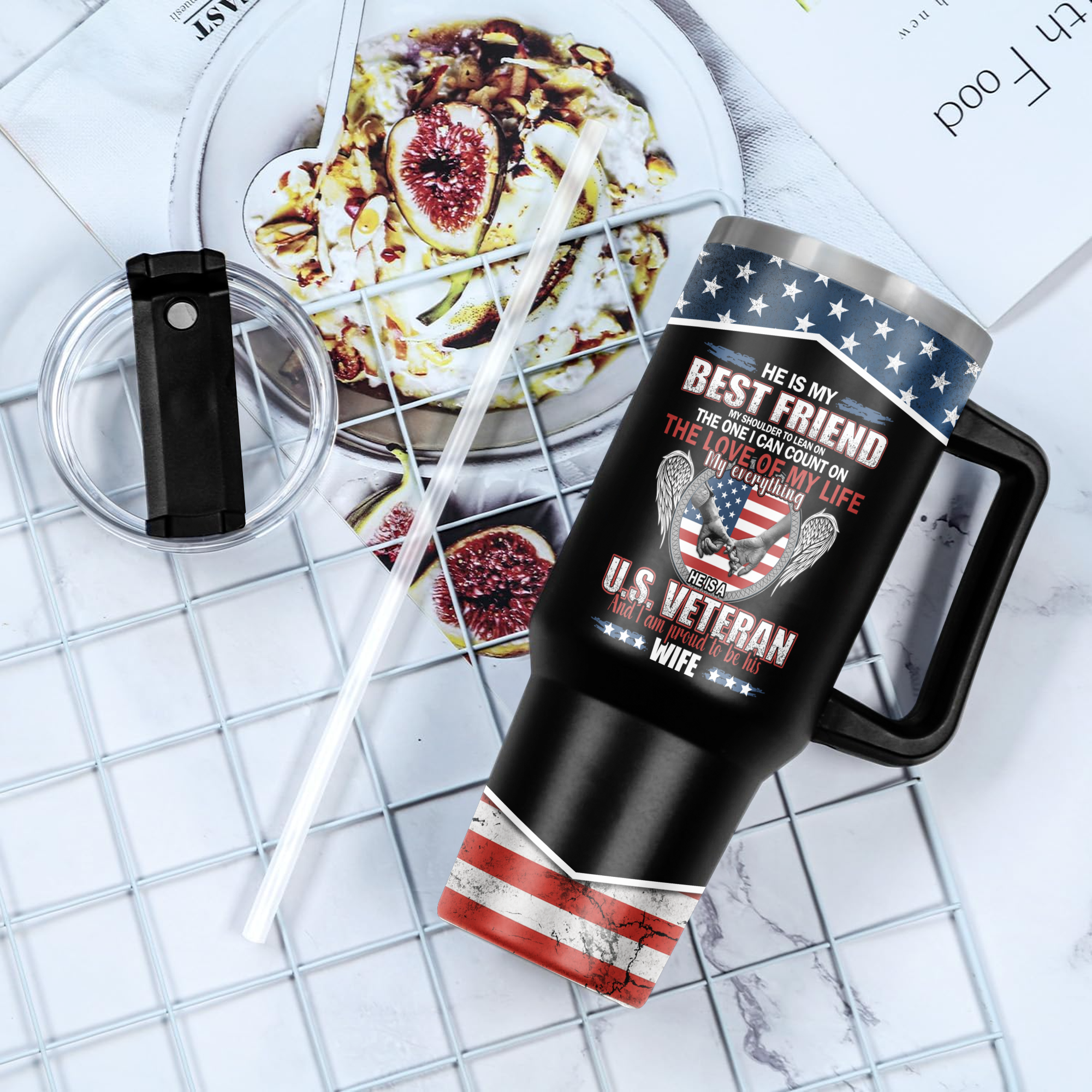 Proud Wife of a Veteran 40Oz Tumbler With Straw