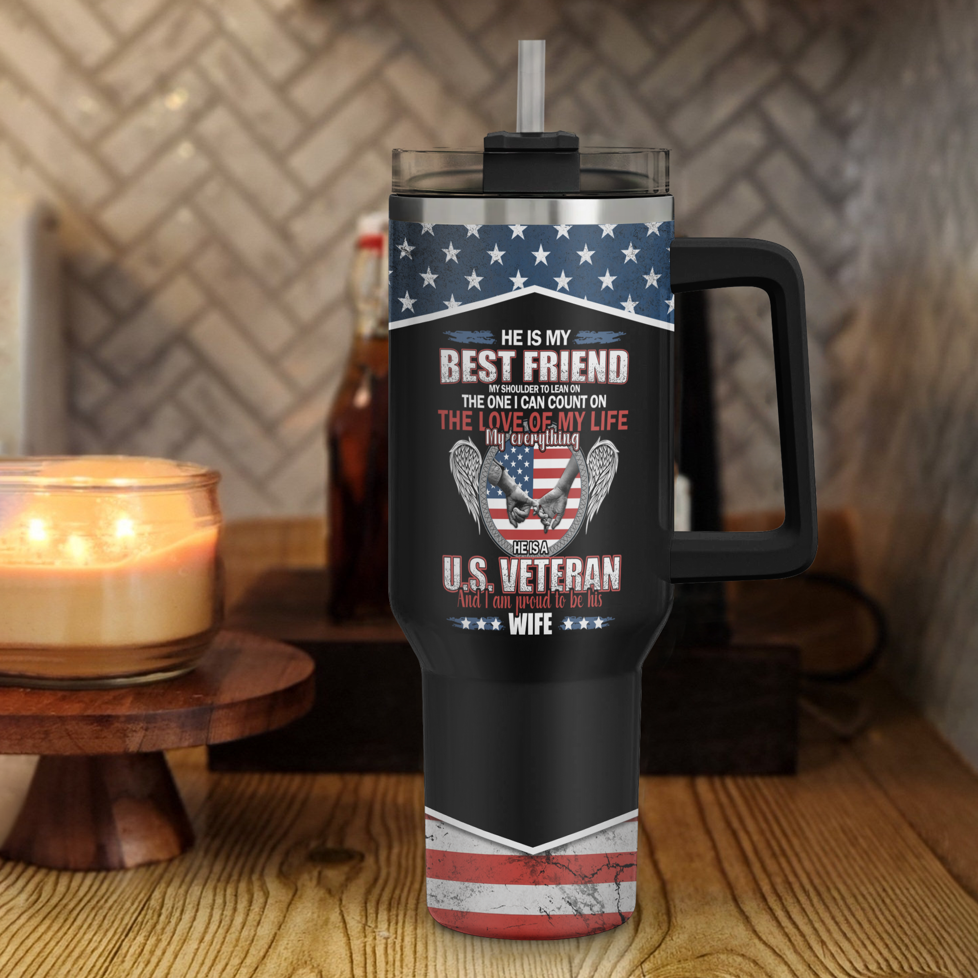 Proud Wife of a Veteran 40Oz Tumbler With Straw
