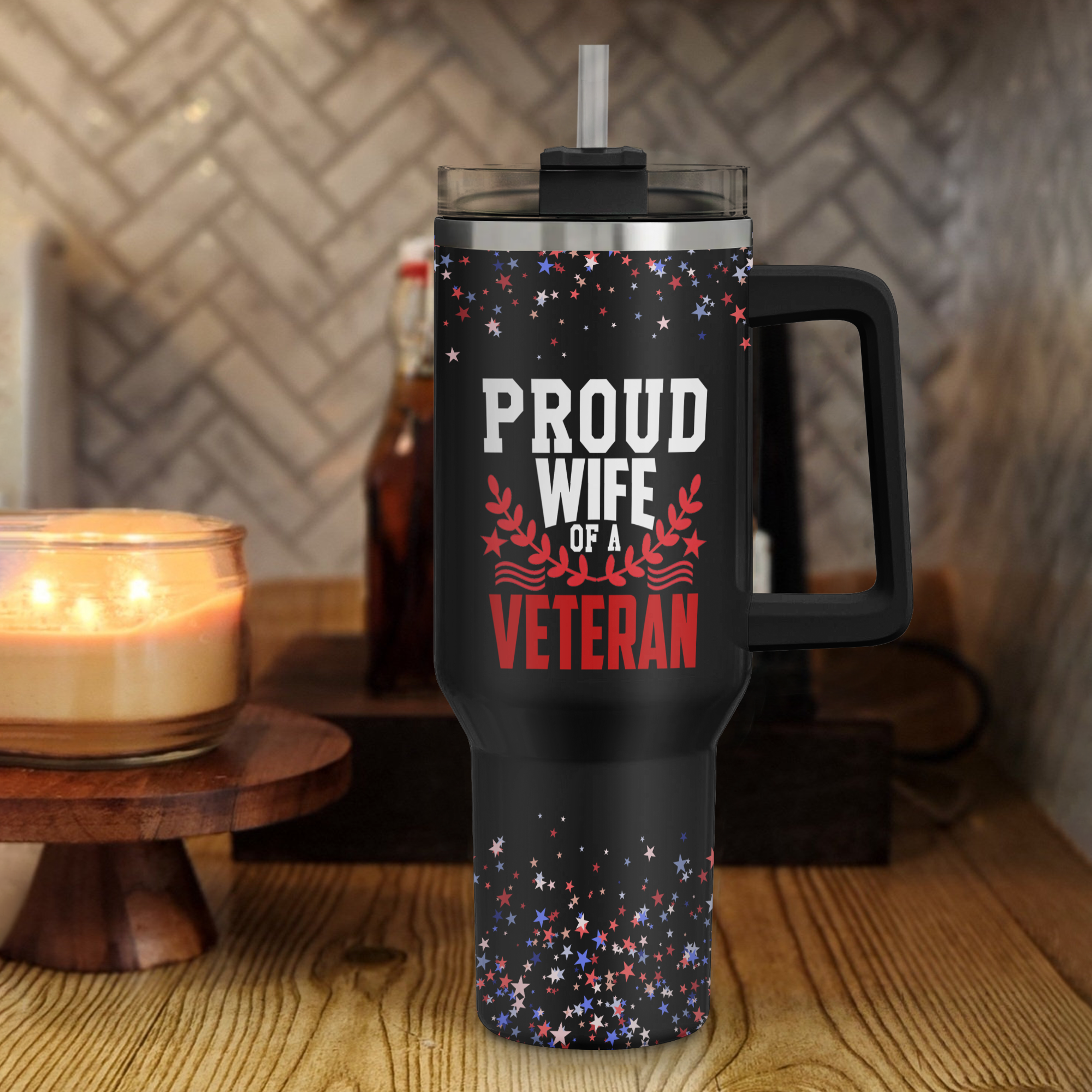 Proud Wife of a Veteran 40Oz Tumbler With Straw