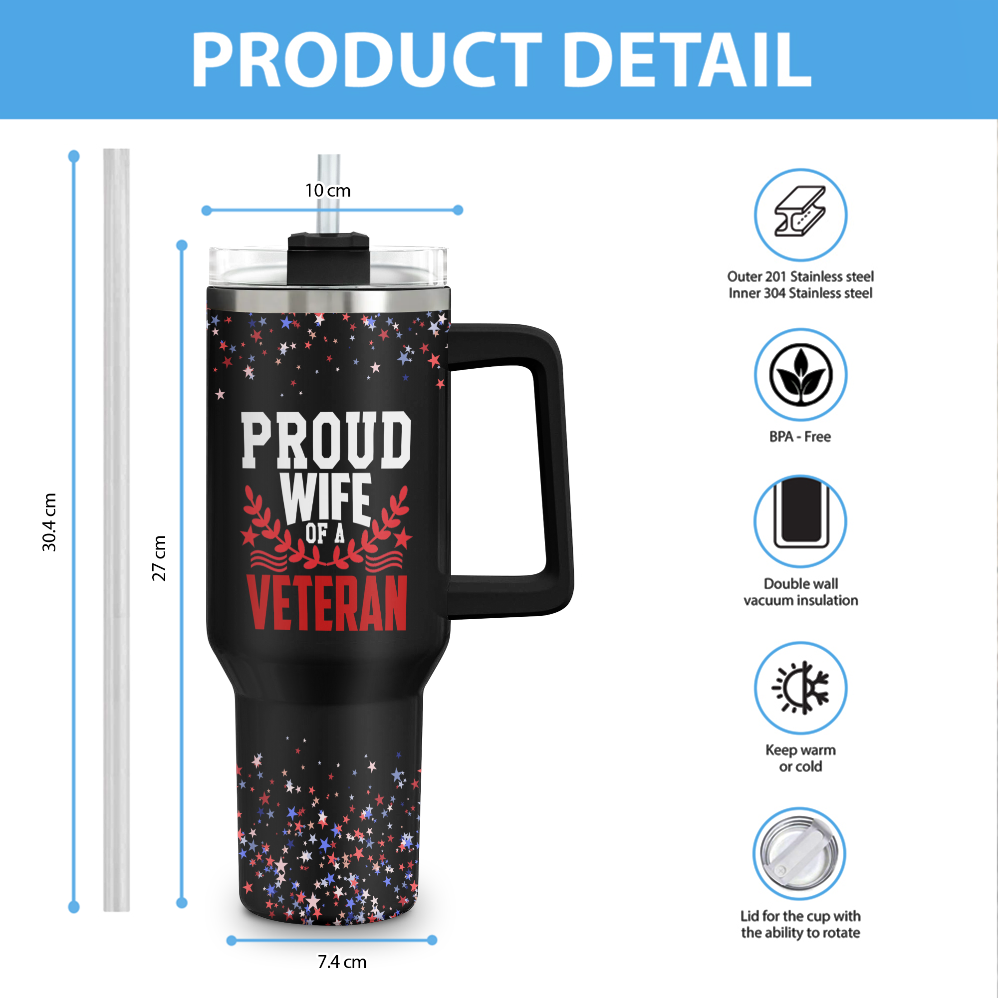 Proud Wife of a Veteran 40Oz Tumbler With Straw