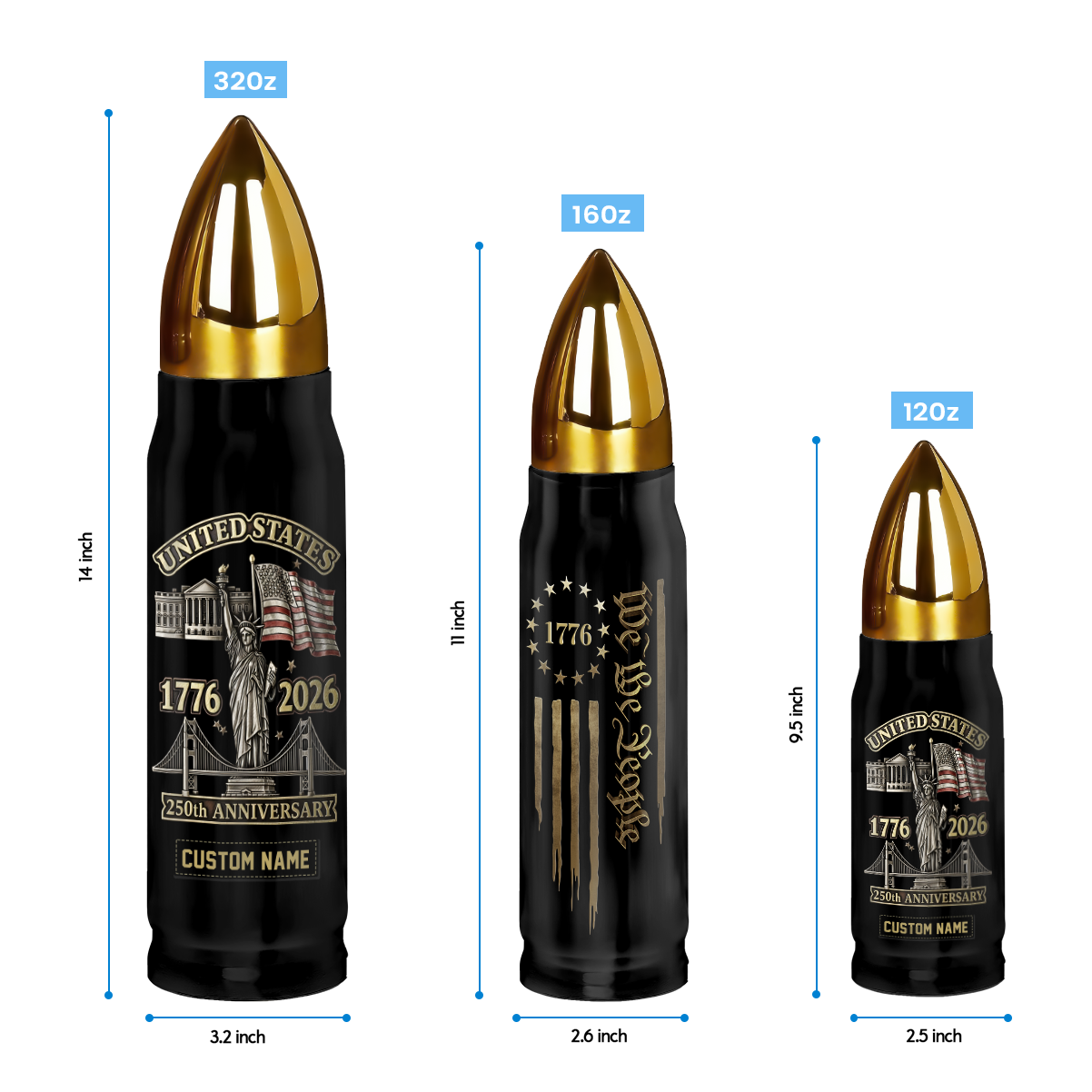 Personalizable America 250 Years Bullet Tumbler