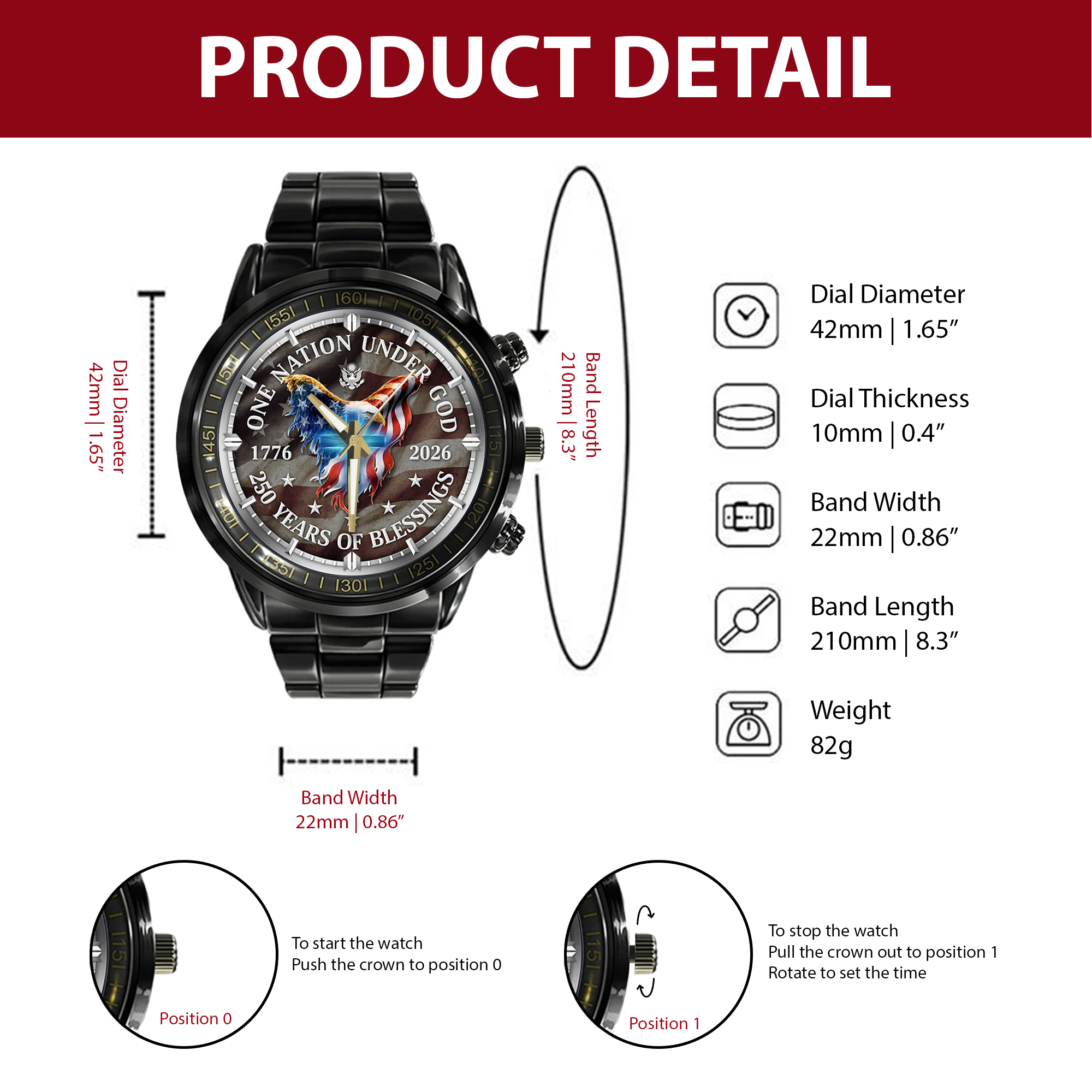 America 250 Years of Freedom Stainless Steel Watch