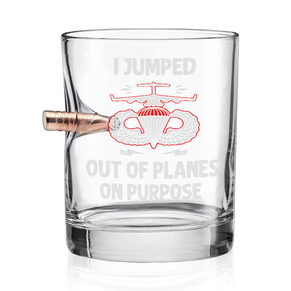 I Jump Out of Places on Purpose Bullet Whiskey Glass