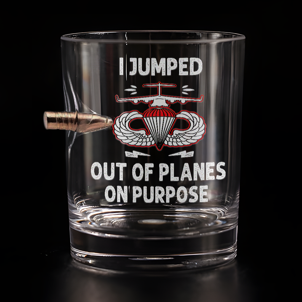 I Jump Out of Places on Purpose Bullet Whiskey Glass