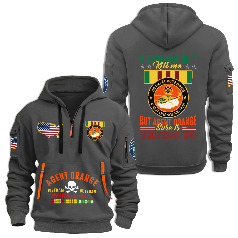Agent Orange Vietnam Didn't Kill Me Quarter Zip Hoodie