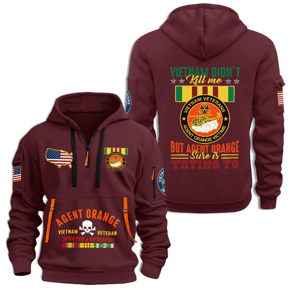 Agent Orange Vietnam Didn't Kill Me Quarter Zip Hoodie