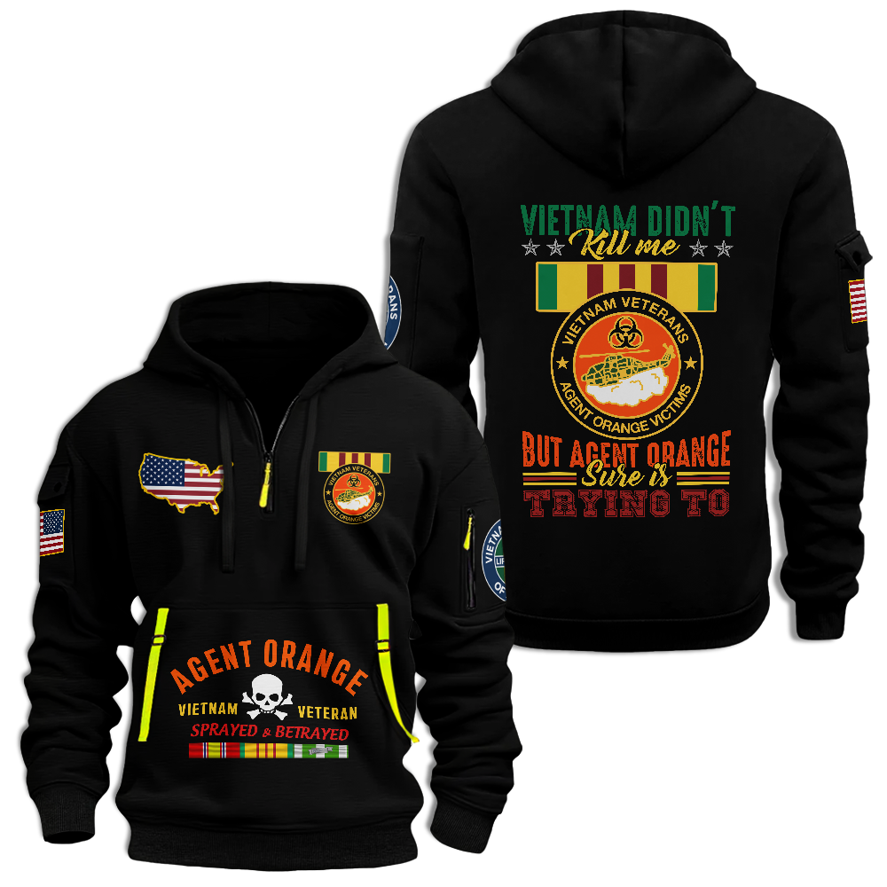 Agent Orange Vietnam Didn't Kill Me Quarter Zip Hoodie