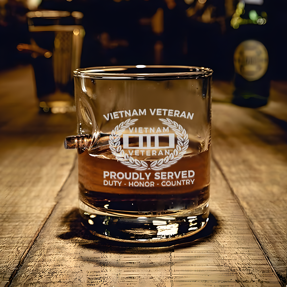 Vietnam Veteran Proudly Served Bullet Whiskey Glass