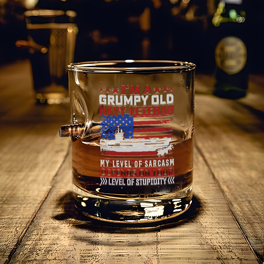 I Am a Grumpy Old Navy Veteran Bullet Whiskey Glass