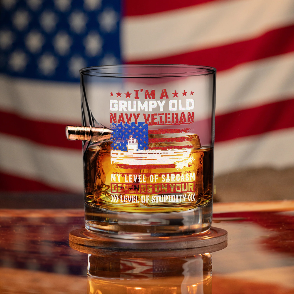 I Am a Grumpy Old Navy Veteran Bullet Whiskey Glass