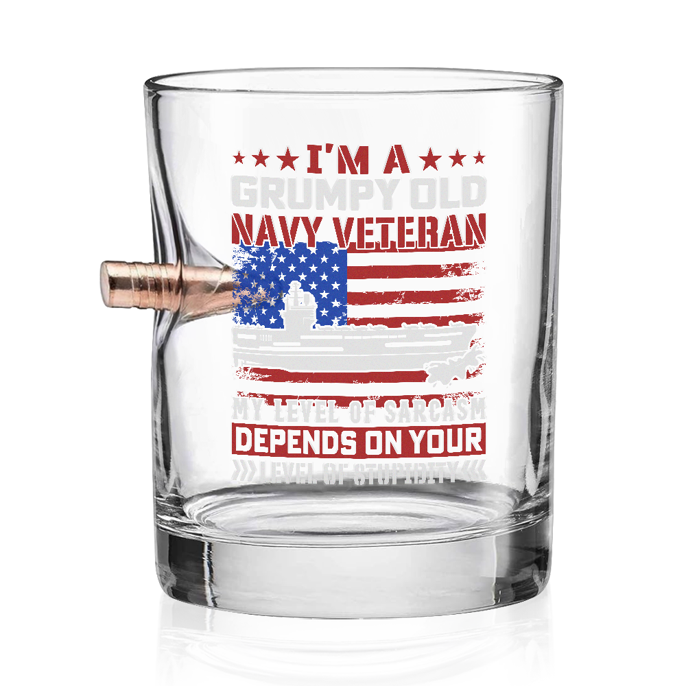 I Am a Grumpy Old Navy Veteran Bullet Whiskey Glass