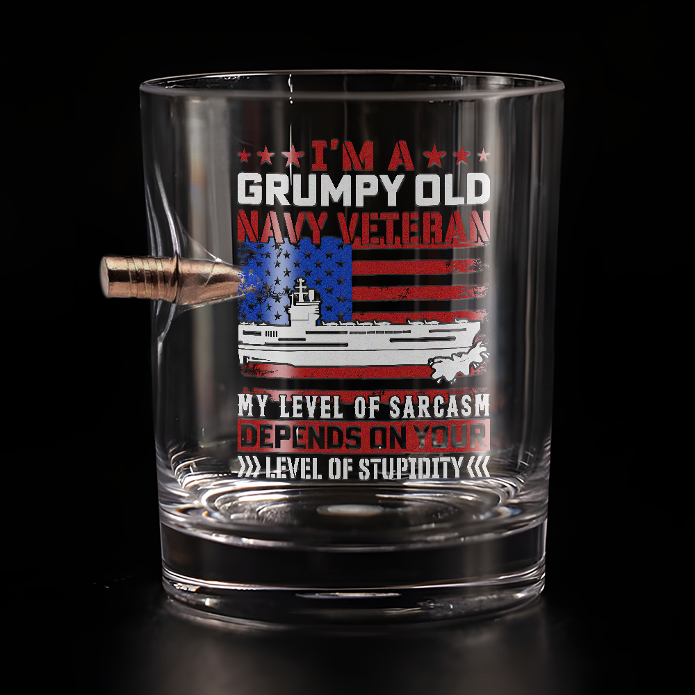 I Am a Grumpy Old Navy Veteran Bullet Whiskey Glass