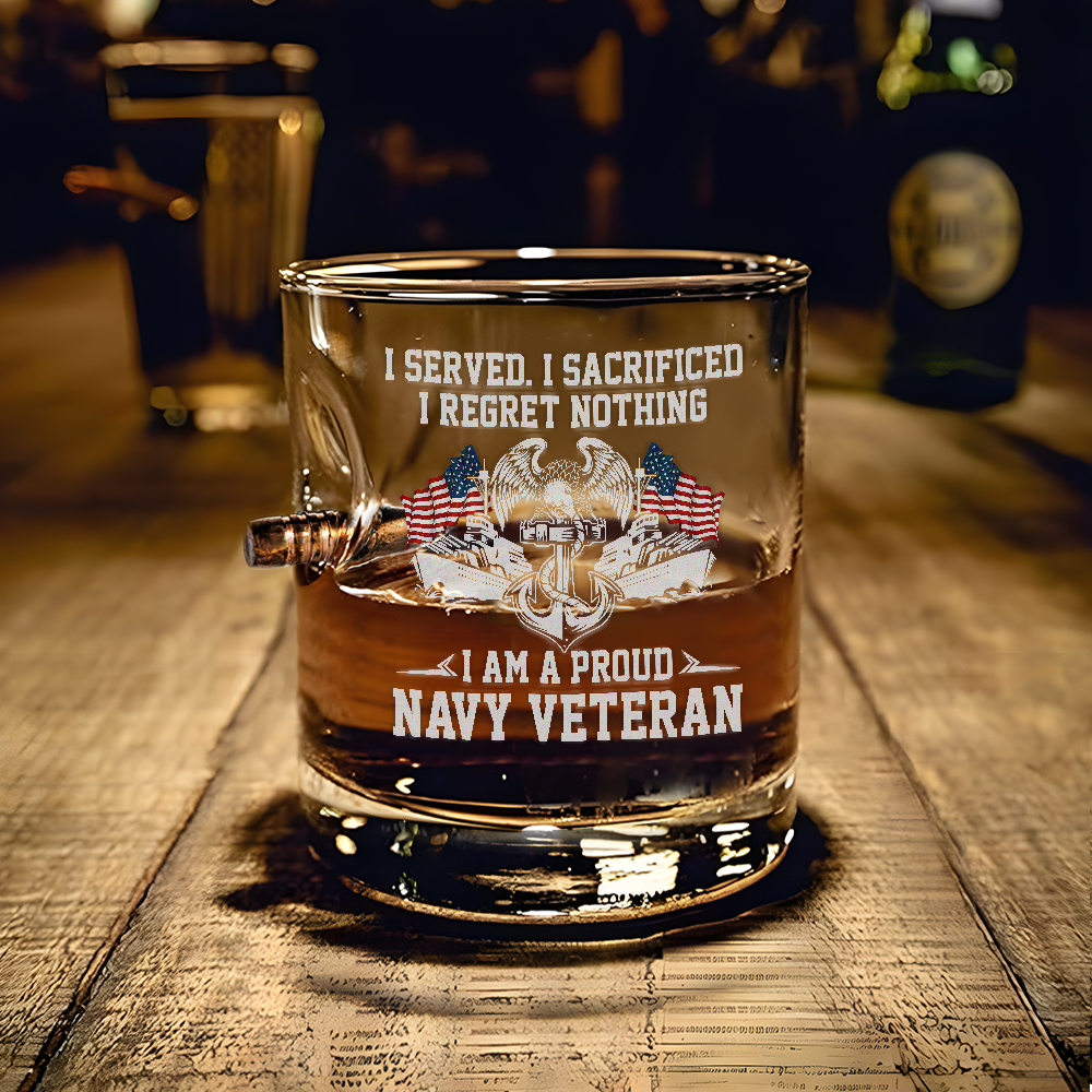 I Am a Proud Navy Veteran Bullet Whiskey Glass