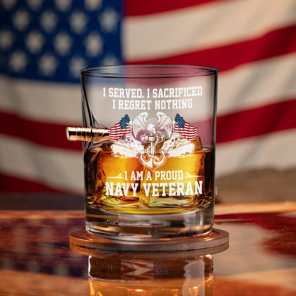 I Am a Proud Navy Veteran Bullet Whiskey Glass