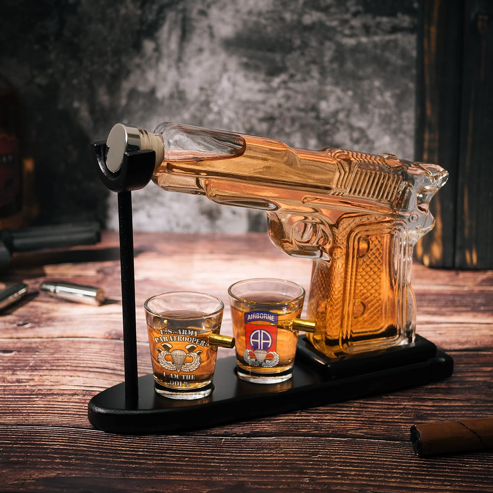 82nd Airborne Veteran Pistol Whiskey Decanter Set