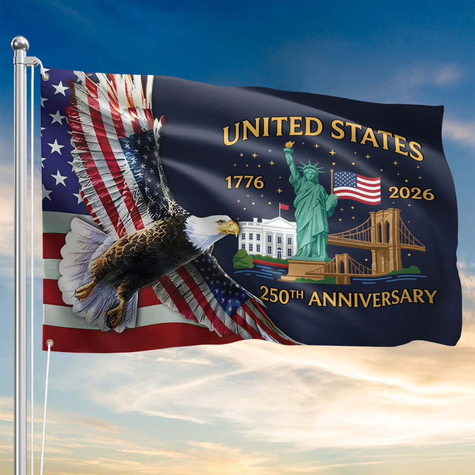 America 250 Years House Flag & Flagpole Combo