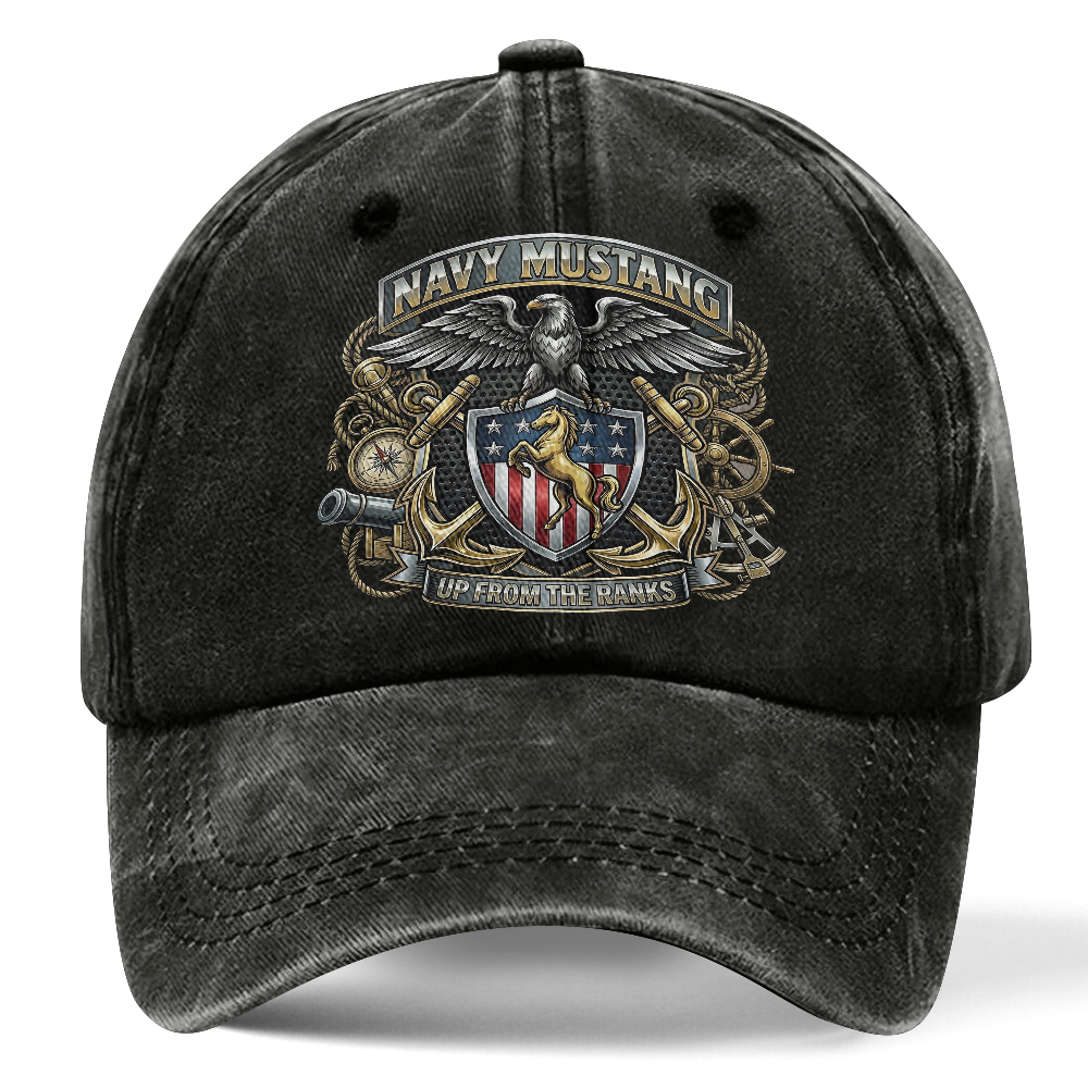 Personalizable Navy Mustangs Up From The Ranks Washed Cap