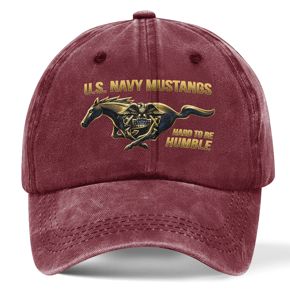 Personalizable Navy Mustangs Hard To Be Humble Washed Cap