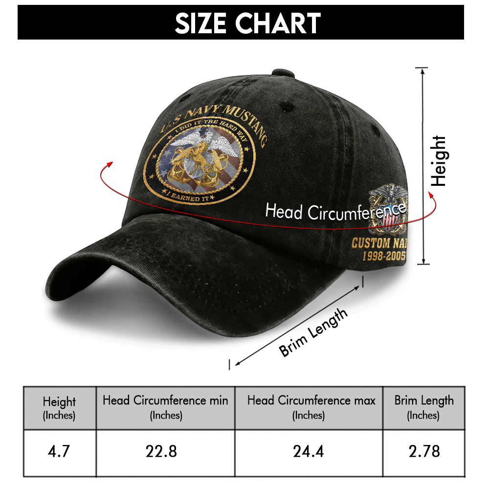 Personalizable Navy Mustang I Earned It Washed Cap