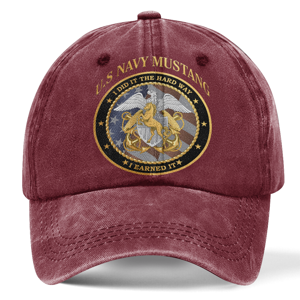 Personalizable Navy Mustang I Earned It Washed Cap