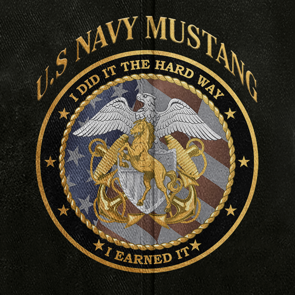 Personalizable Navy Mustang I Earned It Washed Cap