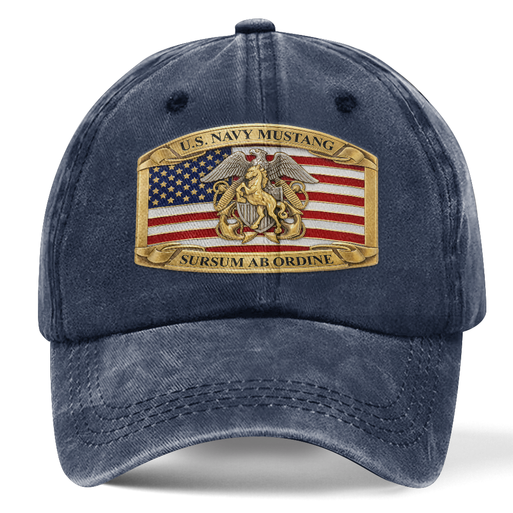 Personalizable Navy Mustang Sursum Ab Ordine Washed Cap