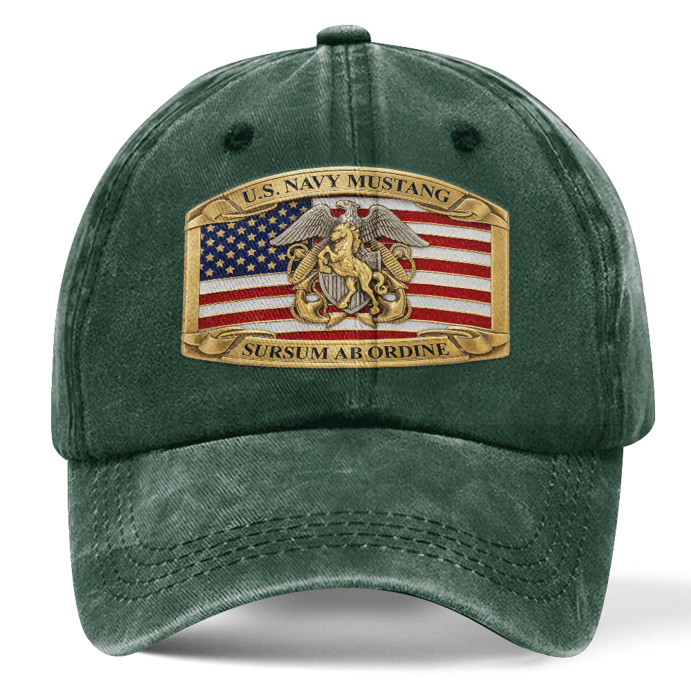 Personalizable Navy Mustang Sursum Ab Ordine Washed Cap