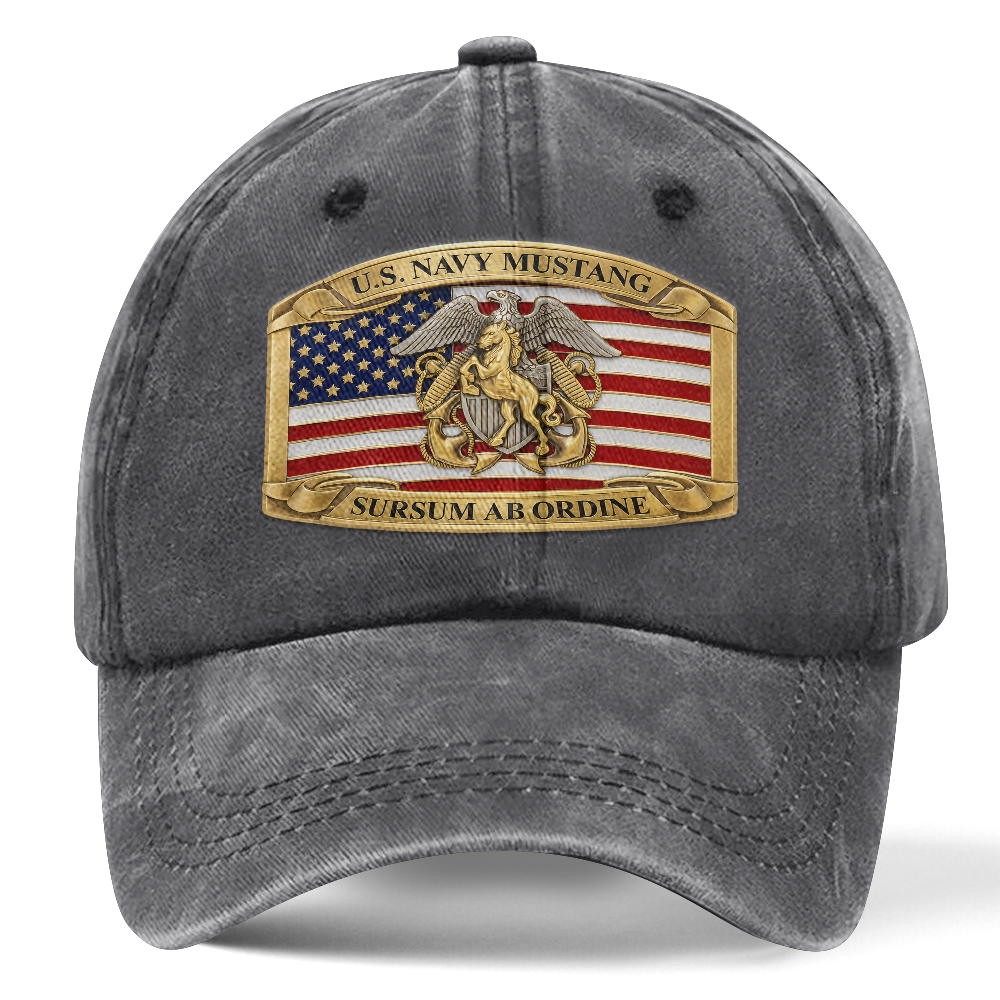 Personalizable Navy Mustang Sursum Ab Ordine Washed Cap