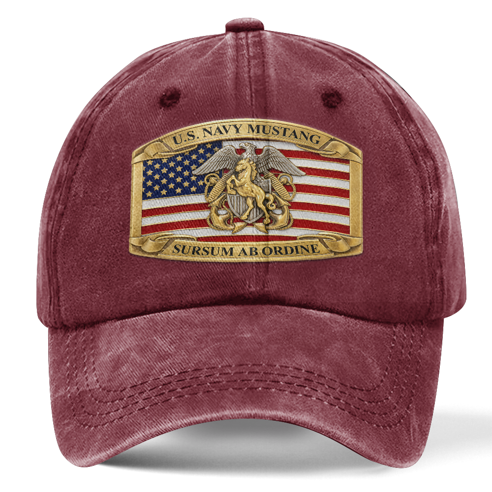Personalizable Navy Mustang Sursum Ab Ordine Washed Cap
