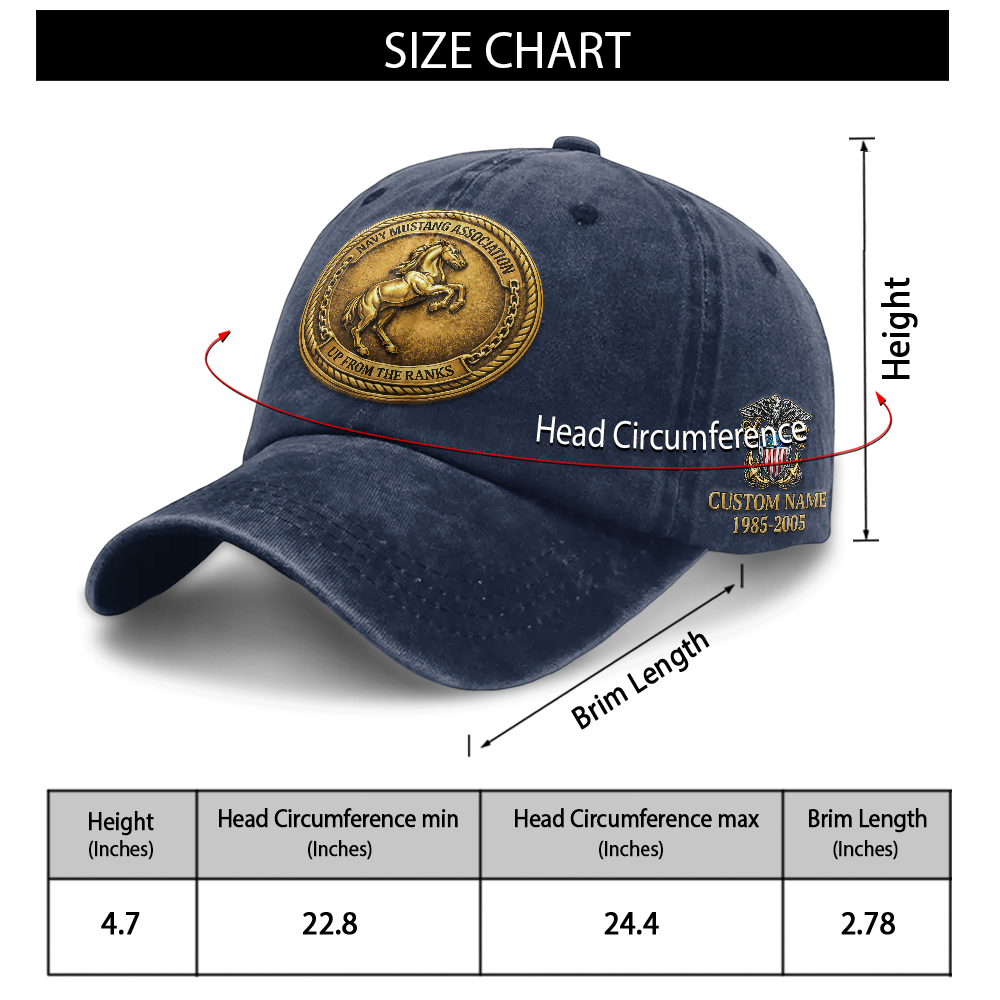 Personalizable Navy Mustang Up From The Ranks Washed Cap