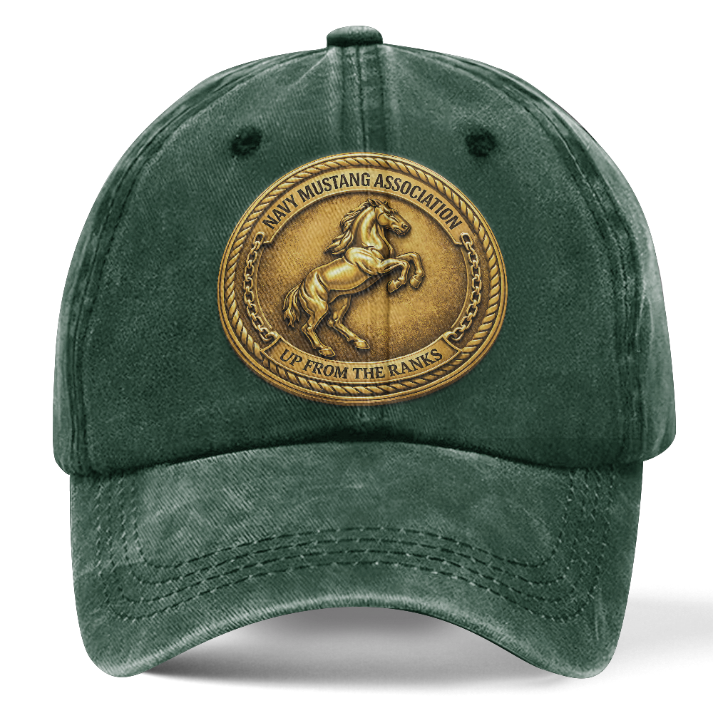 Personalizable Navy Mustang Up From The Ranks Washed Cap