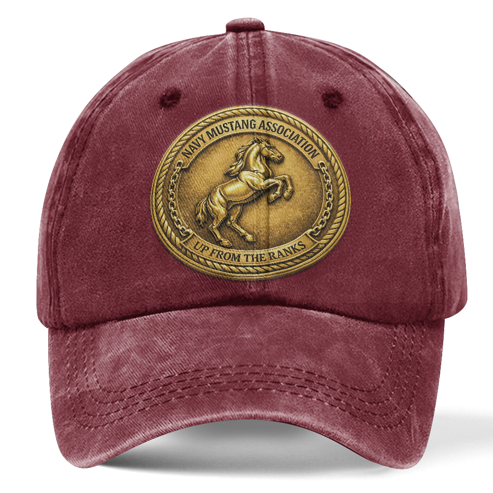 Personalizable Navy Mustang Up From The Ranks Washed Cap