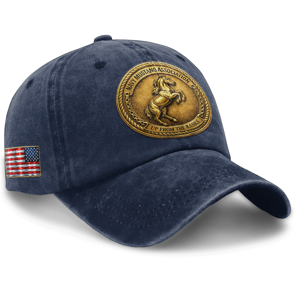 Personalizable Navy Mustang Up From The Ranks Washed Cap
