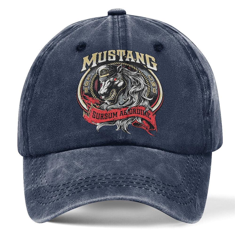 Personalizable Navy Mustang Sursum Ab Ordine Washed Cap