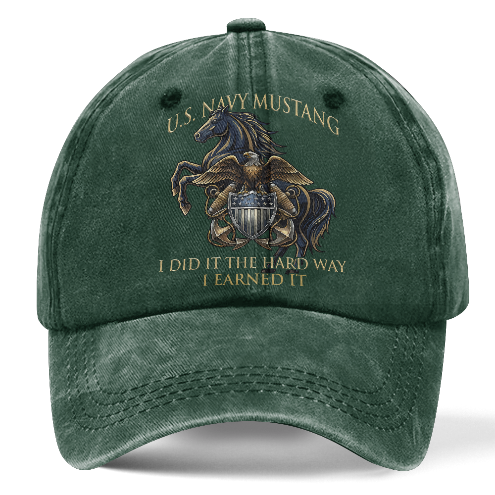 Personalizable Navy Mustang I Earned It Washed Cap