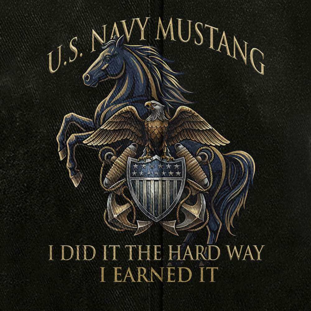 Personalizable Navy Mustang I Earned It Washed Cap