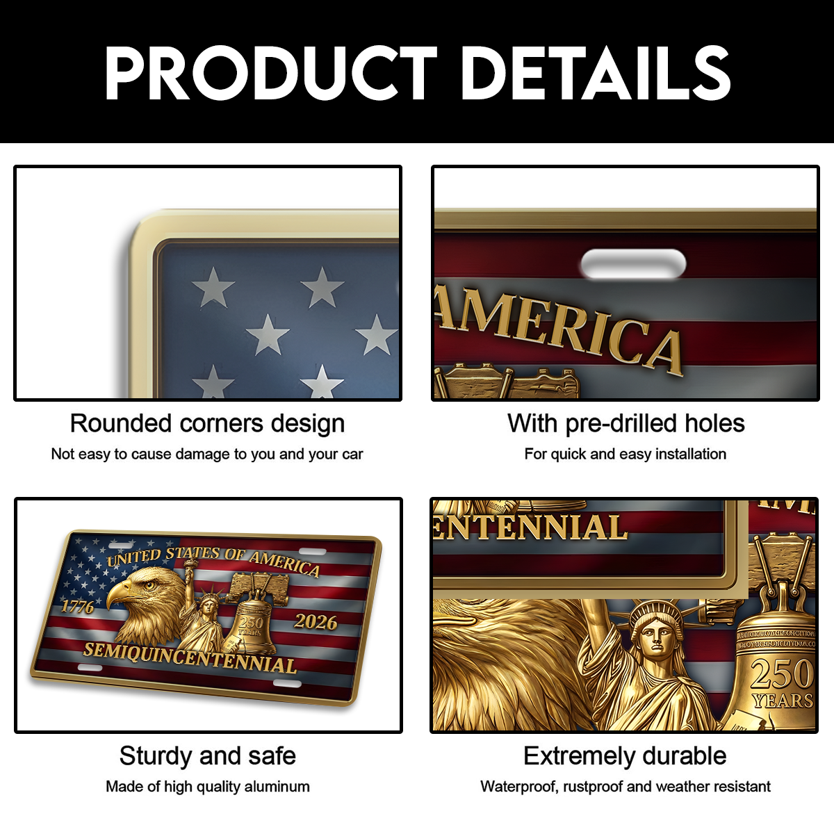 America 250 Years of Freedom Aluminum License Plate