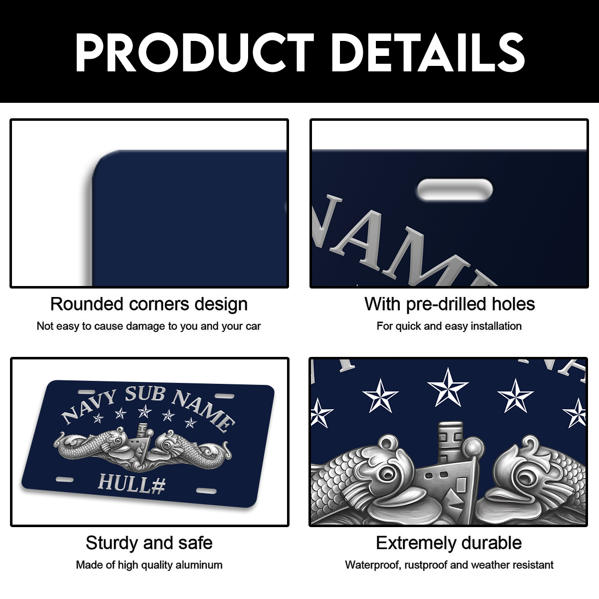 Personalizable Navy Submarine Aluminum License Plate