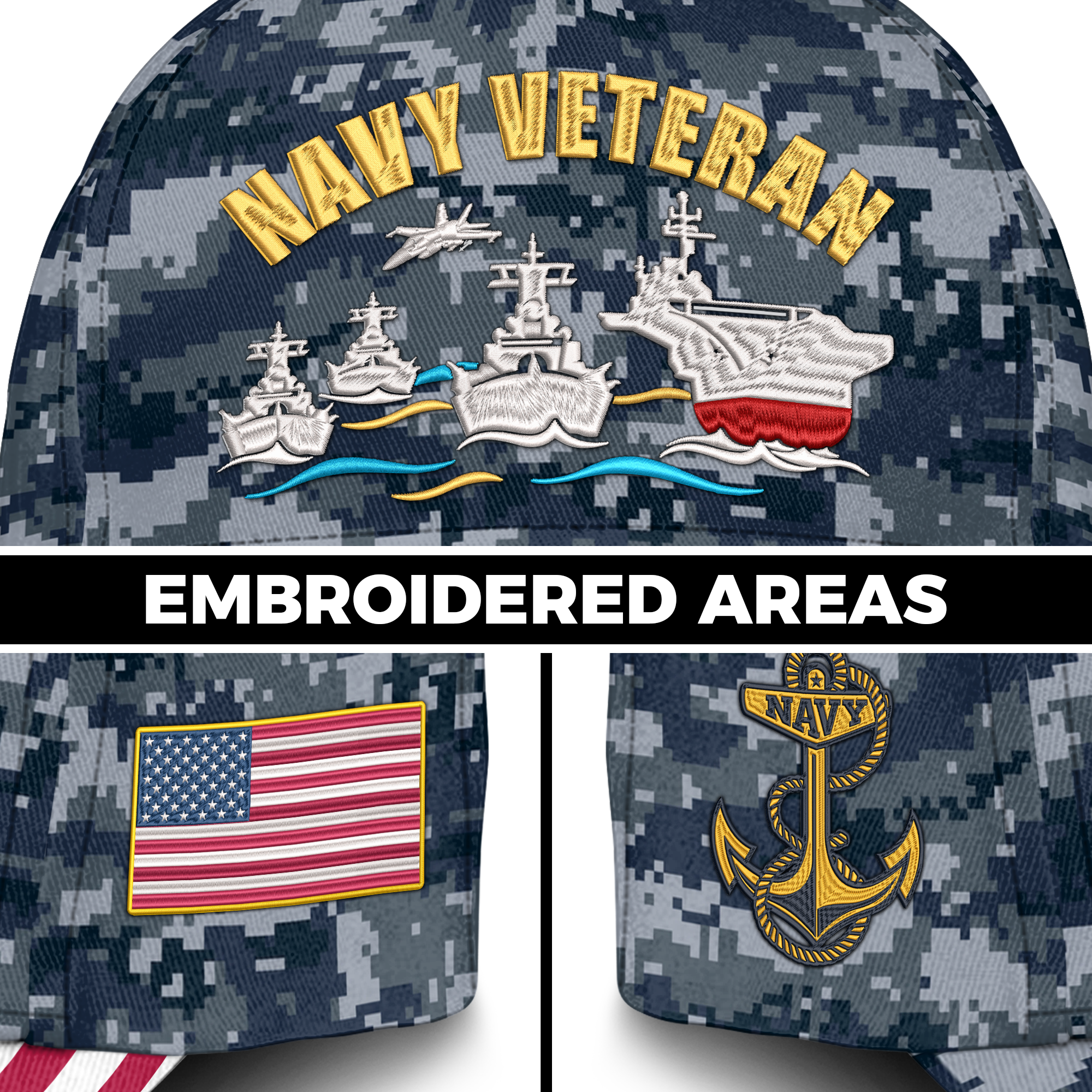 Navy Veteran Embroidered & Printed Cap