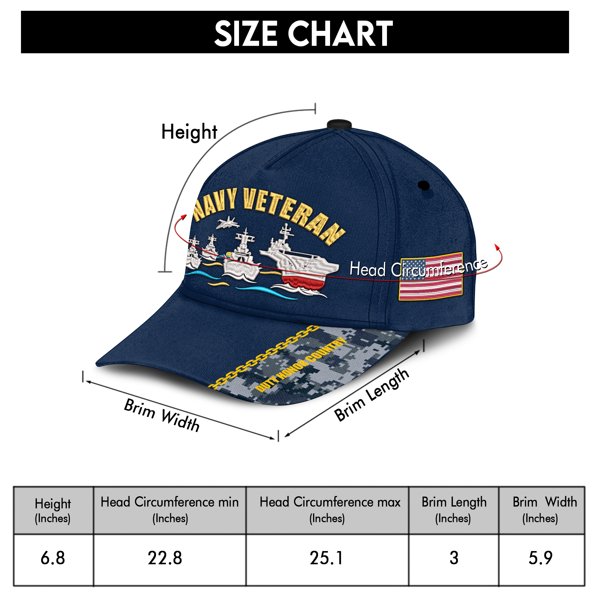 Navy Veteran Embroidered & Printed Cap