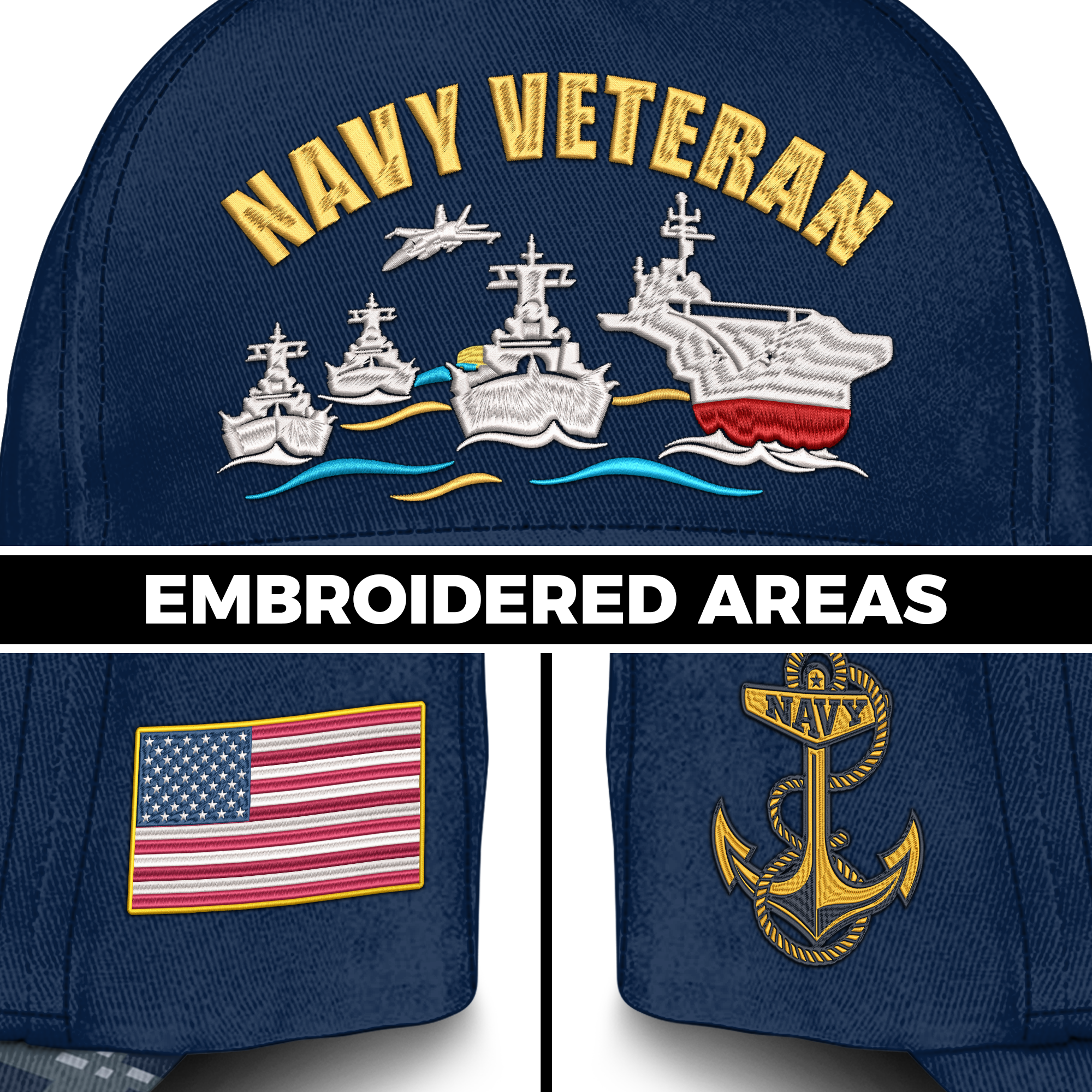 Navy Veteran Embroidered & Printed Cap