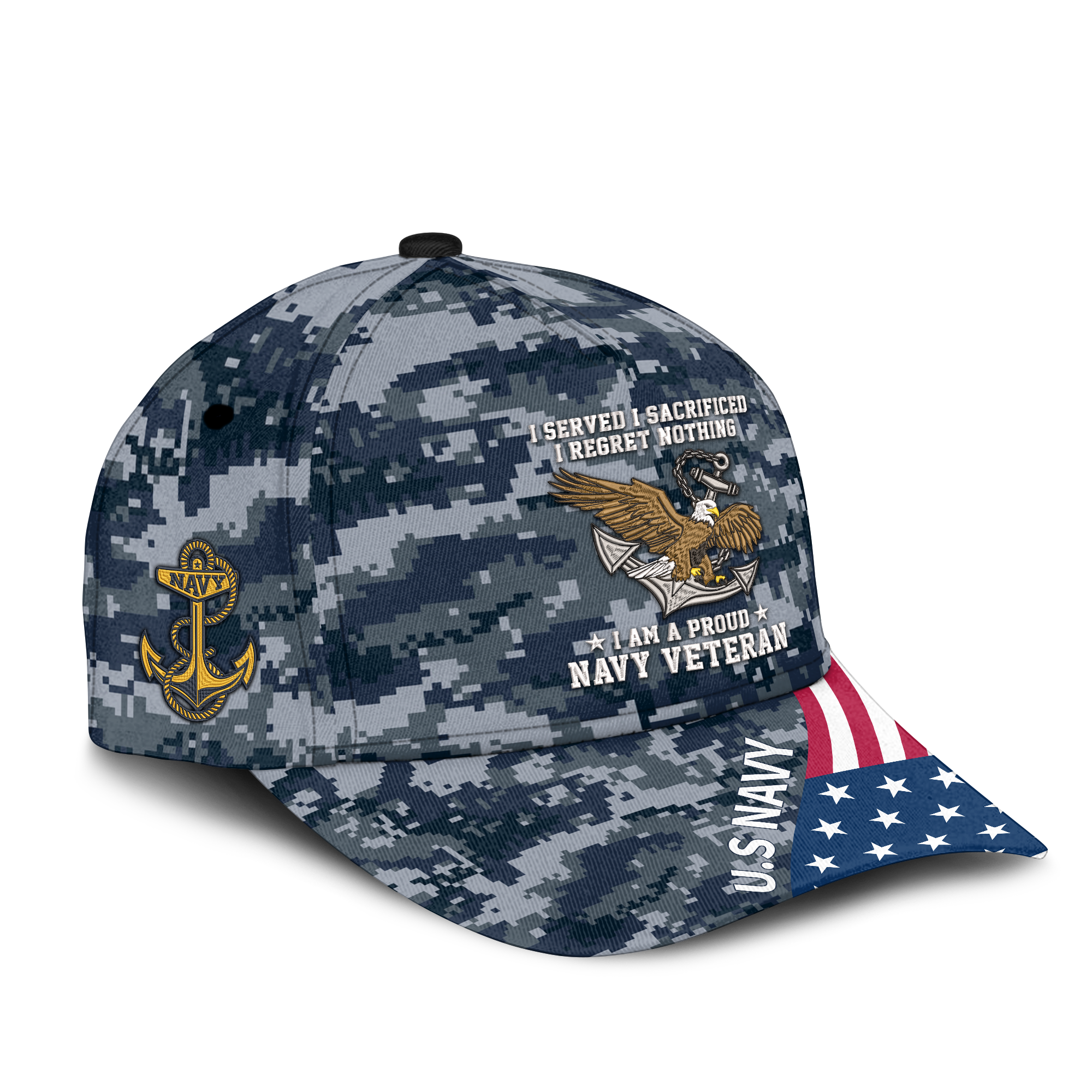 Navy Veteran I Regret Nothing Embroidered & Printed Cap