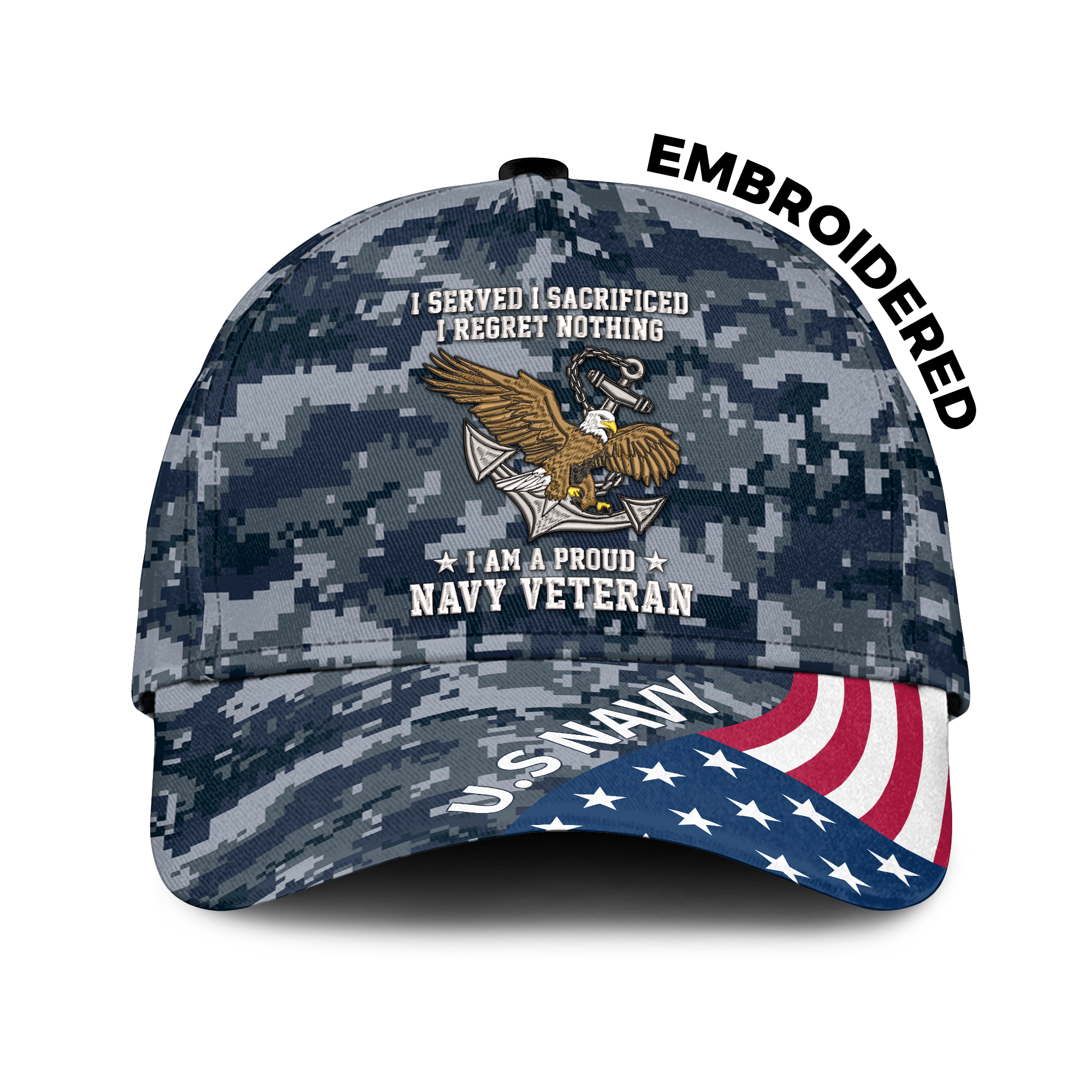 Navy Veteran I Regret Nothing Embroidered & Printed Cap