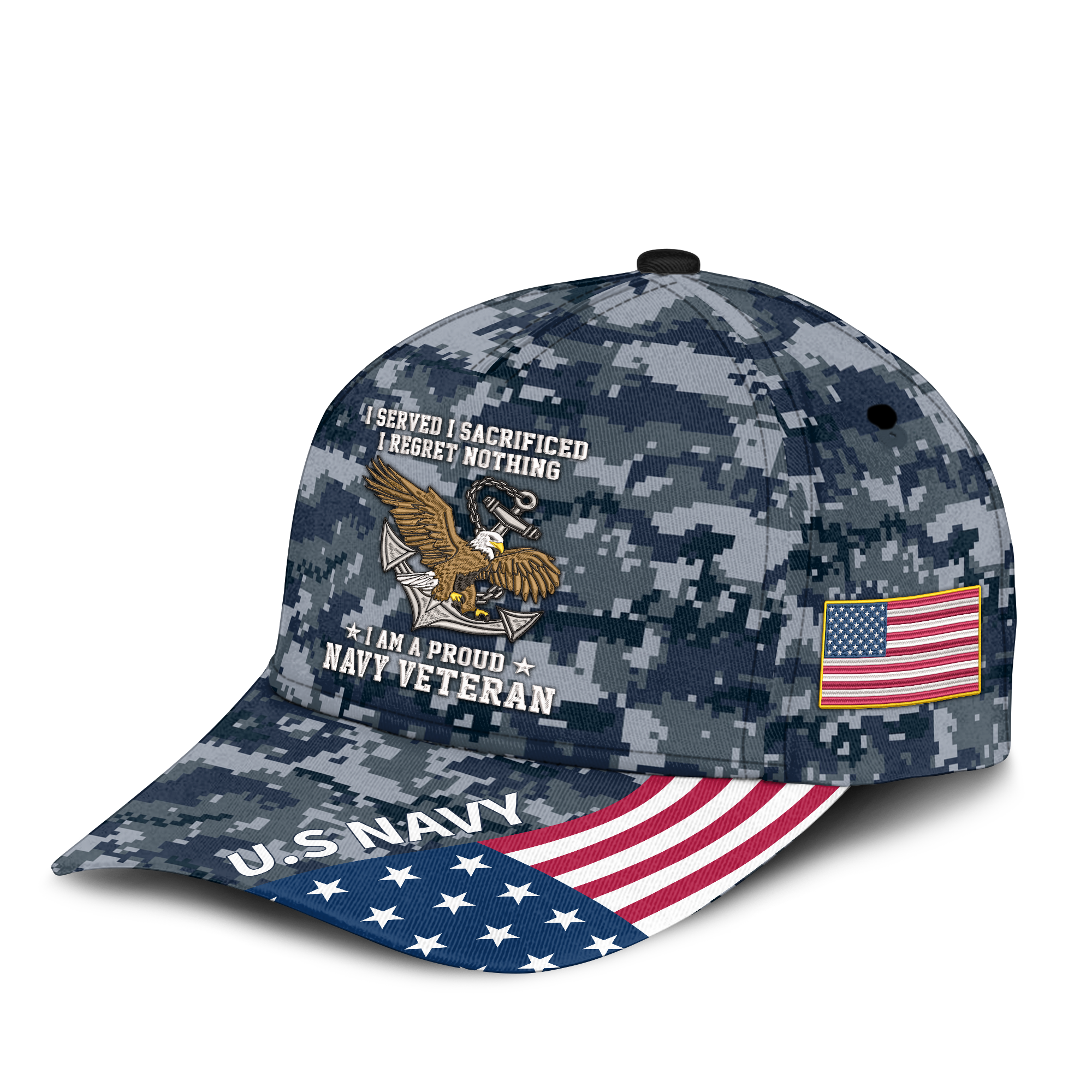 Navy Veteran I Regret Nothing Embroidered & Printed Cap